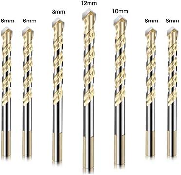 Drill Bit Set,JHCtech 7 Pieces Triangle Alloy 3-Flat Shaft Twist Drill Bit Tool for Porcelain Ceramic Tile,Concrete,Brick Wall,Glass,Mirrors,Plastic,Masonry and Wood(6 6 6 6 8 10 12mm)