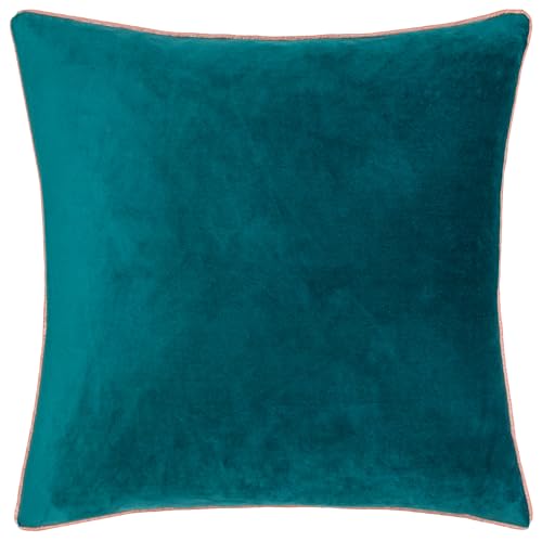 furn. Meridian Cushion Cover – Luxury Contrast Piped Velvet Decorative Case (Teal/Blush - 45x45cm)