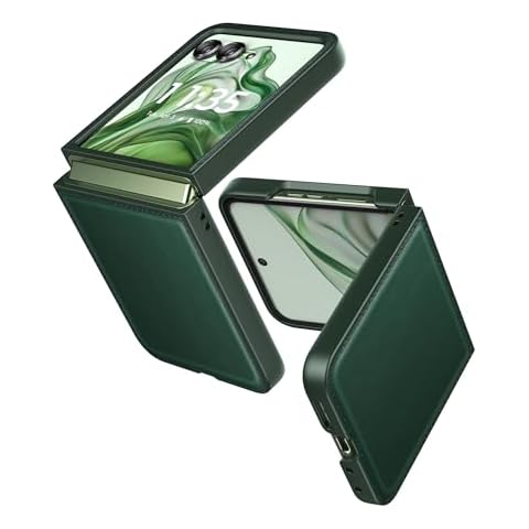 Eastcoo Slim Leather Case for Motorola Razr Plus 2024, [Built-in Screen Protector] Wireless Charging Support, Ultra-Thin Shockproof Protective Case Cover for Motorola Razr+ (2024), Green Cover
