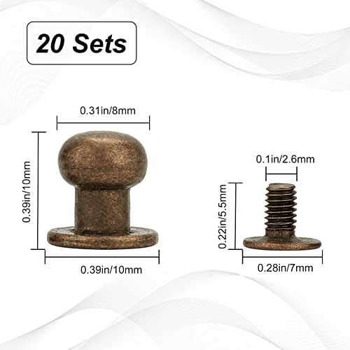 Image of GORGECRAFT 20 Sets 8mm Brass Round Head Button Phillips Screw Stud Rivet Chicago Screw Button Leather Rivets Craft Belt Fastener for DIY Craft Leather Craft Repairs Jackets Wallet, Antique Bronze