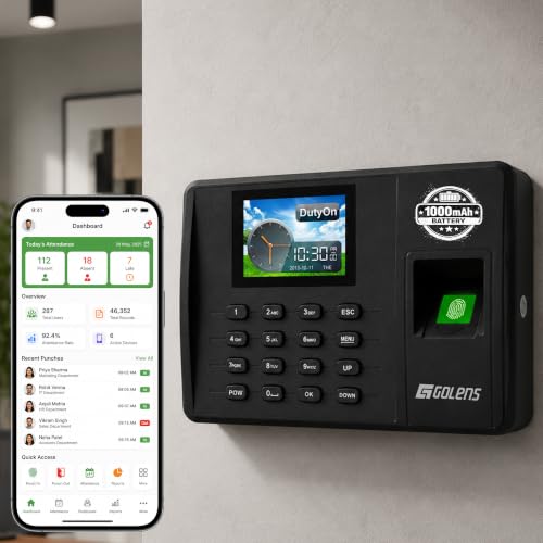 Image of Golens Biometric Attendance Machine [NEW Launch] - Fingerprint, RFID Card & Password | Wi-Fi, Cloud, TCP /IP | Backup Battery | Office & Factory Use | AM-03E
