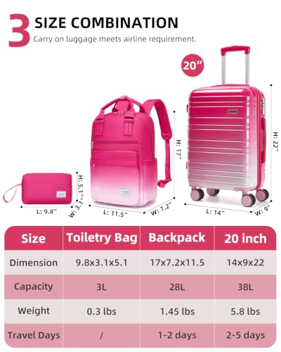 Image of LARVENDER Carry on Luggage 22x14x9 Airline Approved Hardshell Suitcase with Wheels TSA Lock, PC+ABS Lightweight Suitcase Set for Women with Travel Backpack, Berry Sparkling, 3 Piece Set
