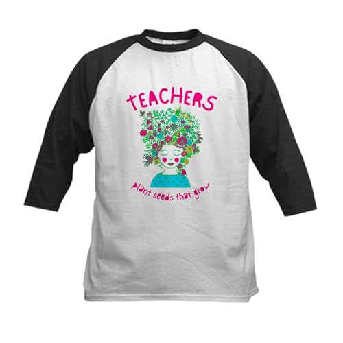 CafePress Back to School Teacher Garden Lover T Shirt Kids Baseball T Shirt Kids Cotton Baseball Jersey, 3/4 Raglan Sleeve Black/White