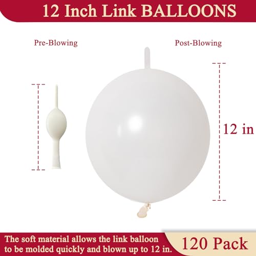 Image of 120 Pcs Link Balloons 12 Inch Linking Balloons for Birthday Wedding Party Festival Decorations (Pearl White)