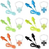 6 Sets Ohrstöpsel mit Nasenklammern, Ohrenstöpsel zum Schwimmen mit Nasenclip, Earplugs Set mit Aufbewahrungsbox, Wiederverwendbar Silikon Ohrstöpsel Set (Farbe 2, Einheitsgröße)
