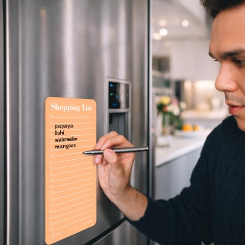 Image of 3 Lines Shopping List Fridge Magnet with Marker|Smart Planning & Shopping for Family, Working Professionals|to Do List| Acrylic Magnetic Notepad for Kitchen Organisation|12x24 cms|Peach Color|Large