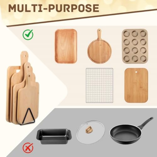 Image of 1PC Cutting Board Storage Rack Triangular Metal Holder Space Saving Cabinet Countertop Organizer for Boards, Trays, Plates, Black
