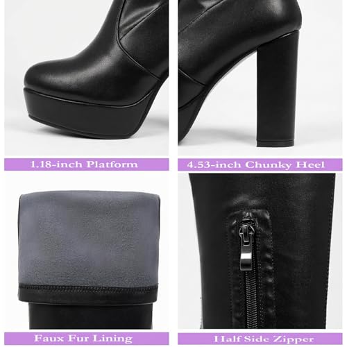 Image of NueiVeiuo Women Thigh High Boots Platform Chunky Heel Side Zipper