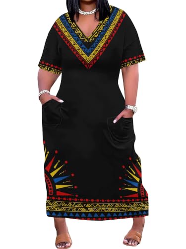 Image of PinkPatty Women's Oversize V Neck Short Sleeve Maxi Dress with Pockets