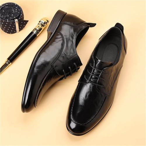 Mens Lace Up Leather Loafers Top Grain Leather Soft Sole Casual Walking Shoes Lightweight Fashion Genuine Leather Footwear(Black,7)3