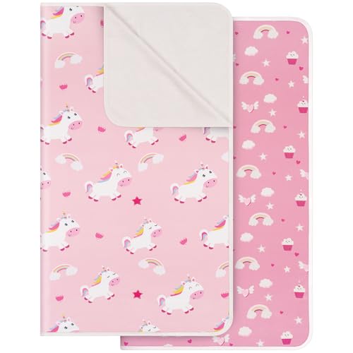 Yukkidds 2er-Pack Bettunterlage Wasserdicht Kinder, Waschbar PIPI Unterlage Bett Kinder, Betteinlage Inkontinenz Bettunterlage 30x35inch (Rosa Einhorn)