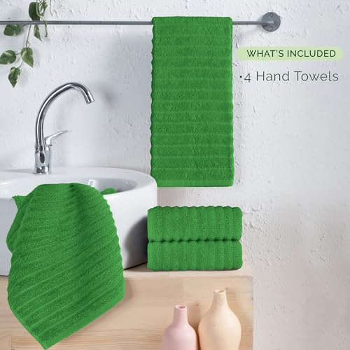 Image of Elegant Comfort Luxury 100% Turkish Cotton Corduroy Ribbed 4 Pack Hand Towel Set 16 x 28 Inch - Absorbent, Super Soft, Quick Dry, Premium Towels for Bathroom, Gym, Spa and Hotel Use, Emerald Green