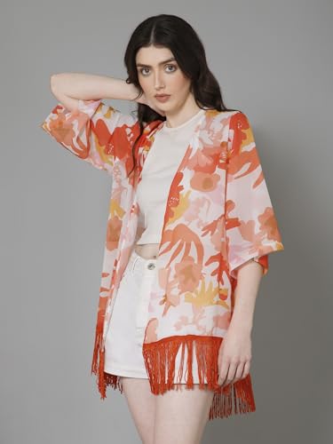 Image of PURYS Floral Print Shrug for Women | Lightweight Georgette Kimono| Versatile Casual Shrug for Layering and Summer Fashion