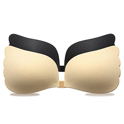 LOKEEVAN 2 Stück Damen Klebe BH,Stoff-Upgrade Atmungsaktiv Wiederverwendbare Push Up Trägerloser BH,Selbstklebend Rückenfrei BH ohne Bügel BH für Abendkleid Hochzeits-B.