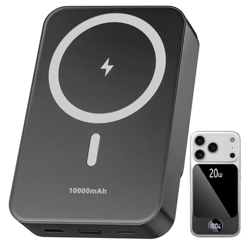 Magnetic Portable Charger, 10000mAh Power Bank with PD 20w Fast Charging, USB C in&Out Battery Pack, Compatible with Mag-Safe for iPhone 17/16/15/14/13 Pro/Pro Max Series, Samsung, Android, and More