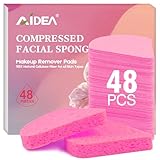 AIDEA 48Count Compressed Facial Sponges Pink, Disposable Face Sponges, 100% Natural Cellulose Cosmetic Spa Sponges for Facial Cleansing, Exfoliating, Makeup Remover Pads, Travel Essentials