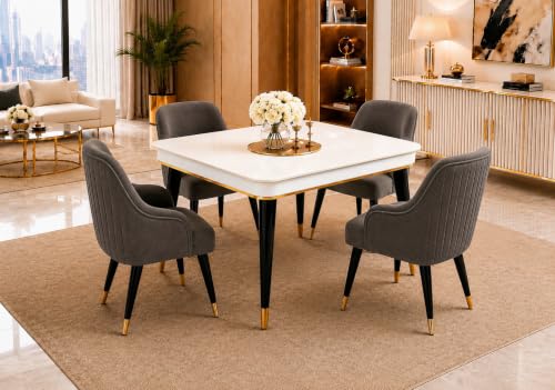 Image of WOODEN SPACE 4 Seater Wooden Dining Table Set | Urban Marble Top Dining Table with Chairs for Dining Room & Kitchen (Modern Zyro Brown) (42 x 42 x 30 inch)