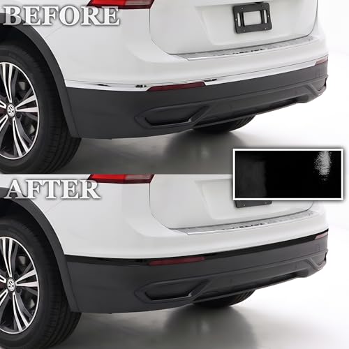 Image of BOGAR TECH DESIGNS for Volkswagen Tiguan 2018-2024 Rear Bumper Chrome Delete - Precut Vinyl Trim Overlay, Gloss Black Blackout Look