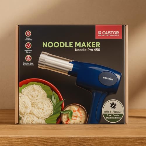 Image of Castor Noodle Pro 450 Cordless Pasta and Idiyappam Maker | 6 in 1 Type-C Rechargeable Handheld Noodle Press | Rust Proof Automatic Pasta and Sausage Filling Machine