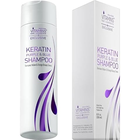 Vitamins Keratin Purple Toning Shampoo - Violet Blue Brassiness Toner for Bleached Icy Blonde Platinum Silver White Grey Ash Gray or Colored Dry Damaged Brassy Hair Cover