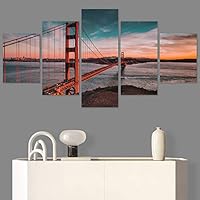 SIGNWIN 5 Panel Canvas Wall Art Modern Art Architecture & Maps Building Contemporary Expressive Multicolor Photography for Home Decorations Ready to Hang - 60
