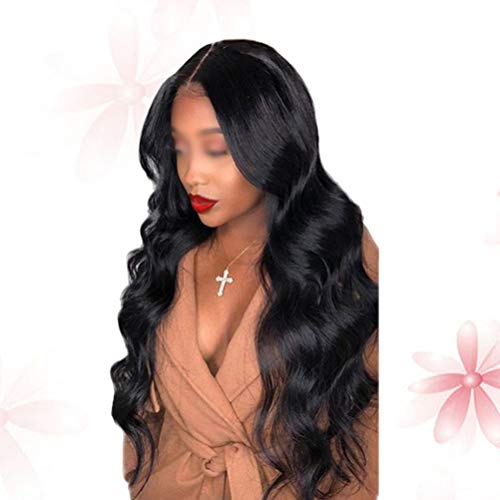 Lurrose Peruca feminina requintada de cabelo longo encaracolado na frente peruca de renda natural qu