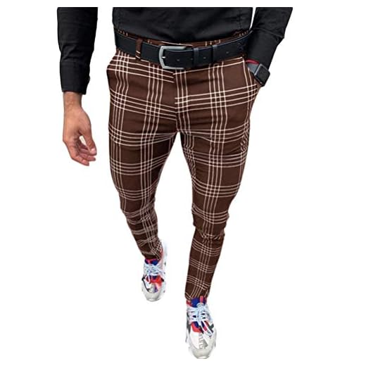 Onsoyours Hommes Chino Pantalon Slim Fit Rayé Mode Casual Élastique Pantalon à Carreaux Business Pantalon de Sport Décontracté Coupe Ajustée Pantalon d'affaires Chic A Café XS