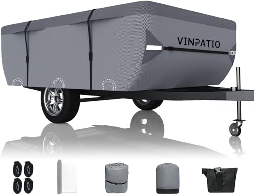 Image of VINPATIO Pop Up Camper Cover: Folding Camper Tent Trailer Cover Fits 16'-18' Trailers, Waterproof & Anti-UV Pop-up Camper Cover with Windproof Straps