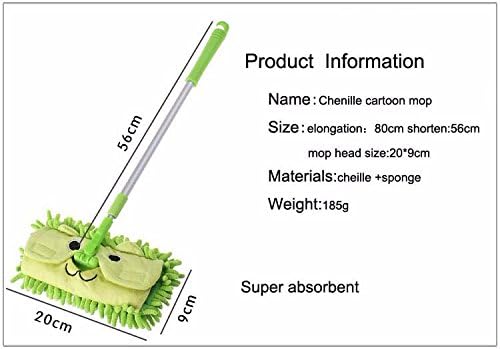 mini microfiber chenille cartoon flat dust mop for children,detachable,360 degree rotation, extension-type (green)