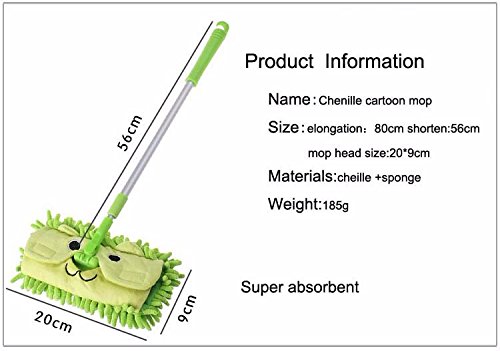 Xifando Mini Microfiber Chenille Cartoon Flat Dust Mop For Children,Detachable,360 Degree Rotation, Extension-Type (Green) #TOP1