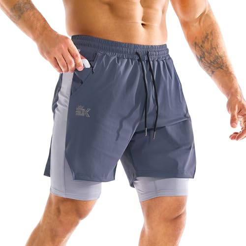 ZENWILL DualArmor Pantalones Cortos Hombre Running Cremallera 2 en 1 Pantalón Corto Deporte Hombre Gym Secado Rápido(Azul Marino,L)