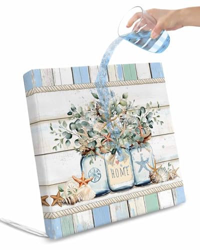 2 Pack Green Eucalyptus Waterproof Cushion Covers with Ties, Outdoor Patio Chaise Lounge Chair Seat Cushion Slip Covers Replacement(Only Cover) Botanical Floral Starfish Rustic Wood 24