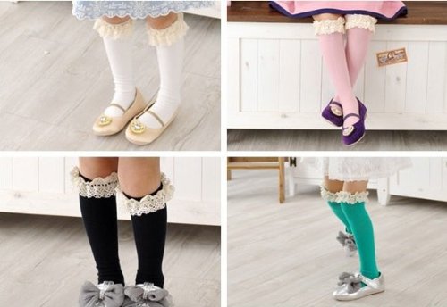allydrew Ruffled Lace & Bow Knee High Girl Socks (set of 5)2