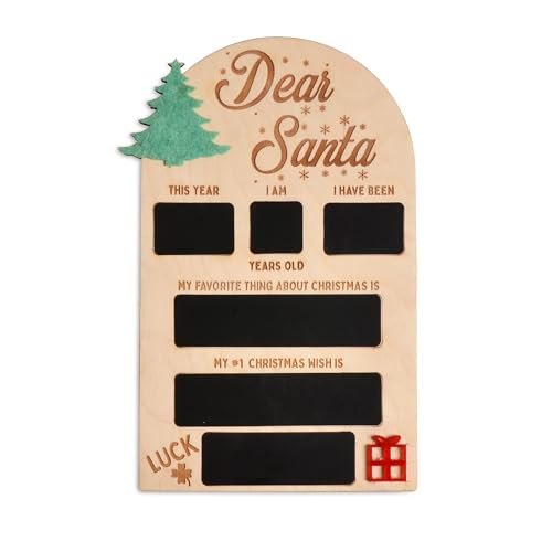 Dear Santa Board - Letter to Santa Sign for Kids, Dry Erase Christmas Wish List with 3 Colorful Chalks