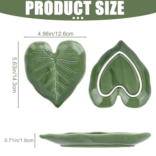 Green Leaf Ceramic Spoon Rest, 5.63x4.96x0.71in/14.3x12.6x1.8cm Cute Decorative Spoon Rest Cooking Utensil Teaspoon Holder for Stove Top Kitchen Counter Modern Kitchen Accessories Decor(Green) - Image 3