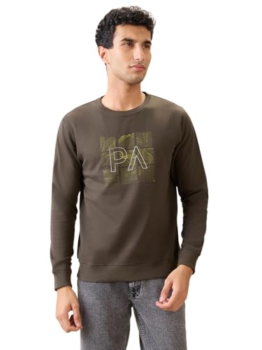 Image of Park Avenue Men Full Sleeve Slim Fit Print Pattern Cotton Polyester Blend Regular Neck Regular Neck Casual Sweatshirt