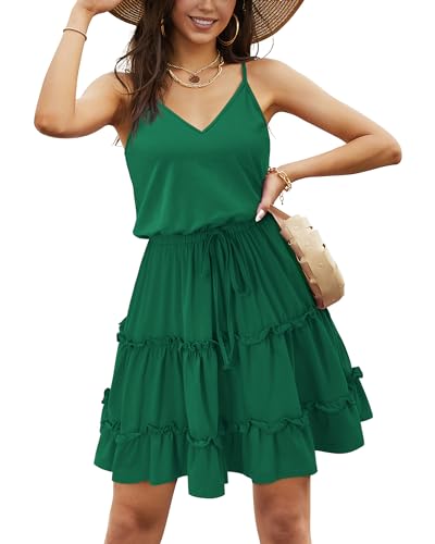 Image of Newshows Women's Summer Casual Dress Cute A Line Ruffle Hem Flattering Fit Beach Vacation Sundress