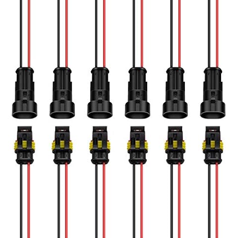 Waterproof Electrical Connector 1.5mm Series Terminal Wire Connectors Plug 2 Pin Way Automotive with for Wire AWG Marine for Car, Truck, Boat, 6 Pack Cover