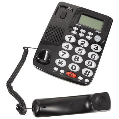 POPETPOP Teléfono Fijo de Escritorio Reutilizable para Casa y Oficina, Color Negro, Material Pvc Resistente, Pantalla Amplia y Dial Multifuncional, Teléfono para Casa Calidad de Sonido
