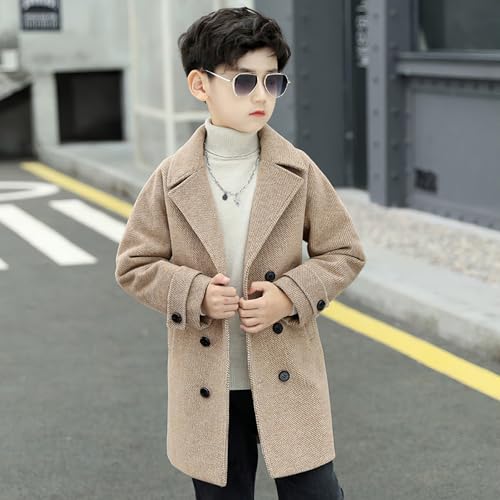Boys Peacoat Notch Lapel Double Breasted Trench Coat Classic Winter Jacket for 3-10 Years2