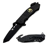 BGT Folding Pocket Knife 3.4 Inch Black Blade Aluminum Handle Survival Tool Knives Carry Velvet Bag, Sharpener (WTT NEW)