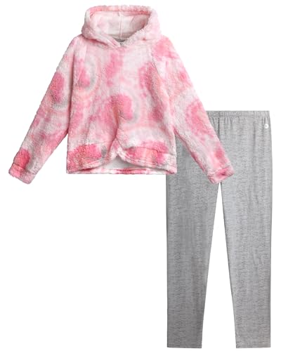 Image of RBX Girls Active Pants Set 2 Piece Sherpa Sweatshirt & Leggings (7-12) | Cozy Sherpa Fleece Fabric, Curved Twist-Front Hem, Elastic Stretch Leggings Waistband, Coordinated Two-Tone