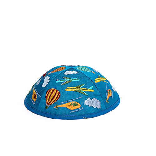 EMANUEL Yair Kippah for Kids Multi-Colored Embroidered Airplains Children Yarmulke3