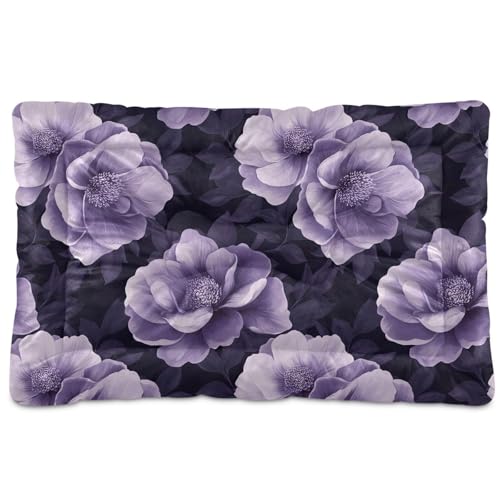 Coikll Purple Floral Pet Bed Pad Soft Dog Bed Mat with Anti-Slip Bottom, Machine Washable Crate Pad Mattress for Dog Sleeping- 36 * 24inches