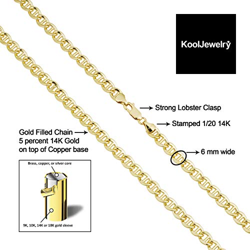 Solid 14k Yellow Gold Filled 6 mm Mariner Link Chain Necklace for Men and Women (18, 20, 22, 24 or 30 inch)2