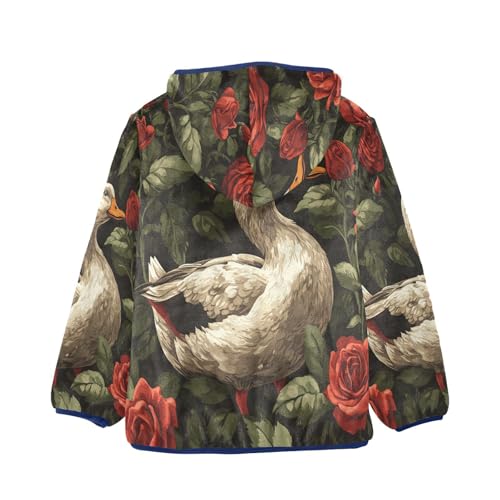 Duck Among Red Roses Toddler Fleece Jacket Girl Boys Hooded Fleece Jacket Coat Warm Outwear Zip-up 3-10T2