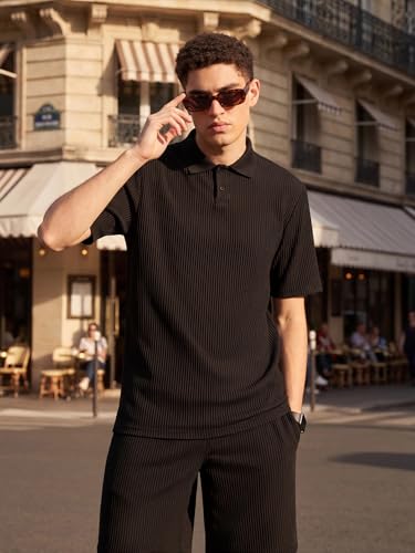 Polo para hombre de manga corta con tejido acanalado texturizado y botones, ideal casual para verano, trabajo y vacaciones miniatura 6