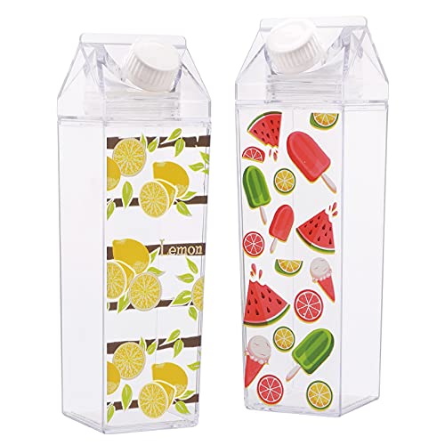 2 bottiglie di latte in cartone trasparente, forma...