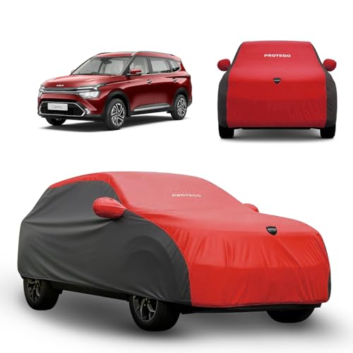 Image of PROTEGO Prime Series India's 1st Anti-Tear Car Cover for Kia Carens | Heavy-Duty, Custom Fit, All Weather Protection | 100% Waterproof, Windproof & Hail Resistant | 2-Year Warranty | Red + Black