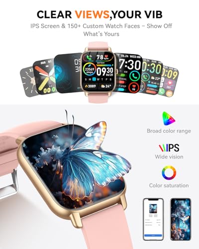 Image of Smart Watch for Men Women,1.85 inch HD Screen Bluetooth Fitness Tracker Step Counter /Sleep Monitor,110+ Sports Modes,IP68 Waterproof Smart Watch Compatible with iPhone Samsung Android Phone, Pink
